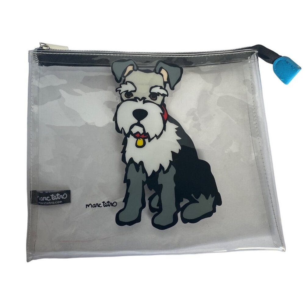 Vtg Marc Tetro Schnauzer‎ Dog Cosmetic Makeup Pouch Bag 9"x8 Zip Close 100% PVC